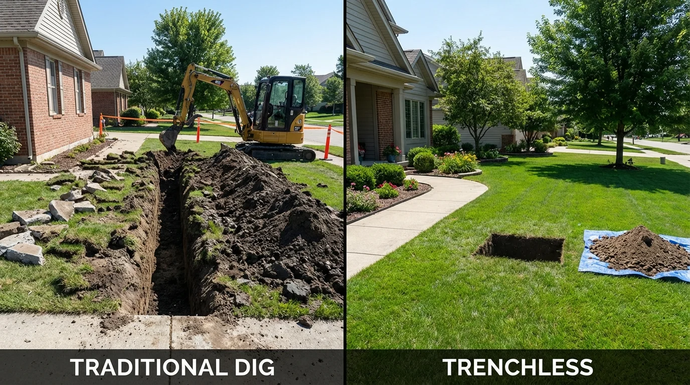 Trenchless sewer repair with minimal yard damage versus traditional excavation in Alpine, TX